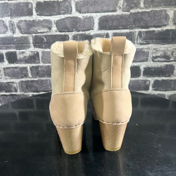 No.6 NWOT 5" Pull On Shearling Clog Boot on High Heel in Bone Suede - Picture 14 of 16